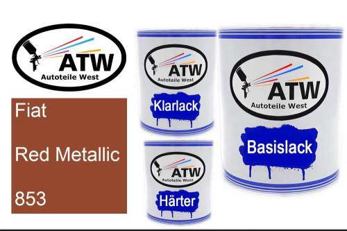 Fiat, Red Metallic, 853: 1L Lackdose + 1L Klarlack + 500ml Härter - Set, von ATW Autoteile West.